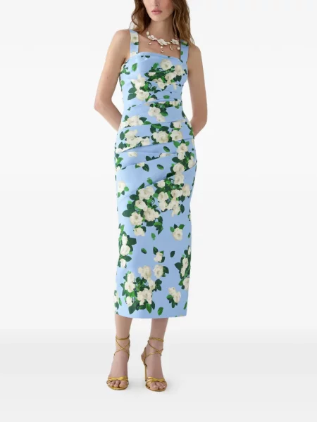 Rochie midi Carolina Herrera cu imagine drapată albastru