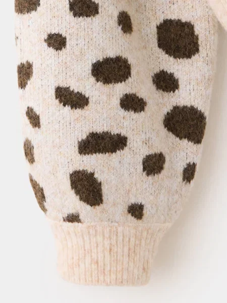 Sweter z dzianiny ze zwierzęcym wzorem Dzieci lata MANGO KIDS beżowy