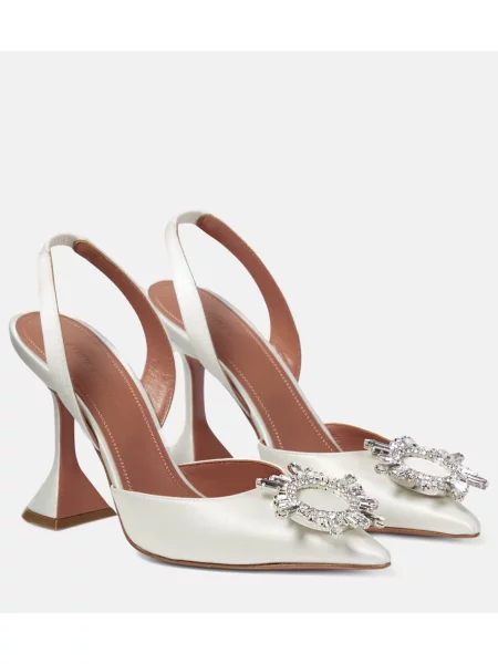 Pantofi cu toc Amina Muaddi din satin slingback alb
