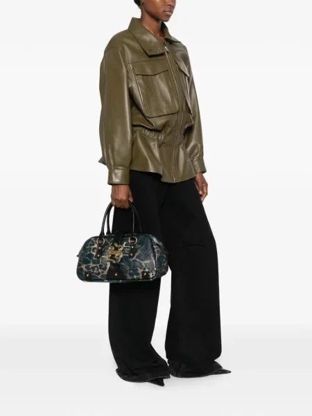 Geantă Just Cavalli din piele cu imagine cu model leopard albastru