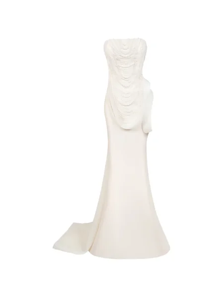 Sukienka maxi Gaby Charbachy w kwiatki z koralikami garniturowa biała