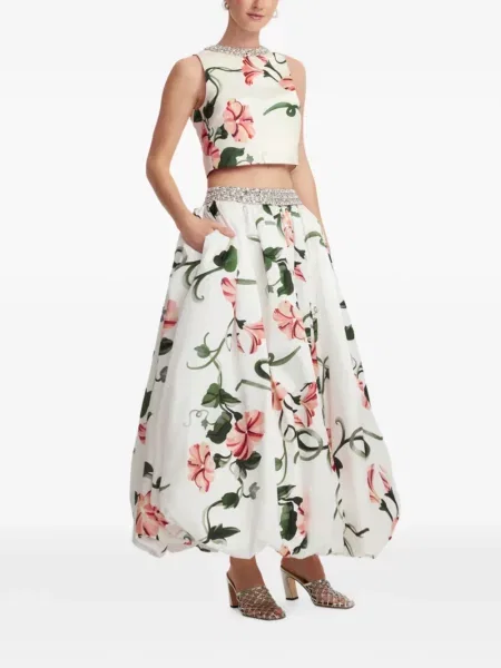 Fusta maxi Leo Lin cu model floral cu imagine alb