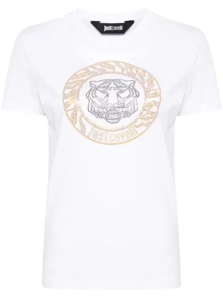 Koszulka Just Cavalli z ćwiekami w tygrysie prążki biała