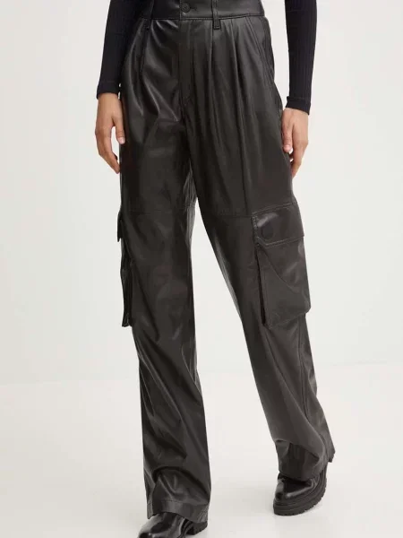 Hugo Blue pantaloni femei drept high waist negru