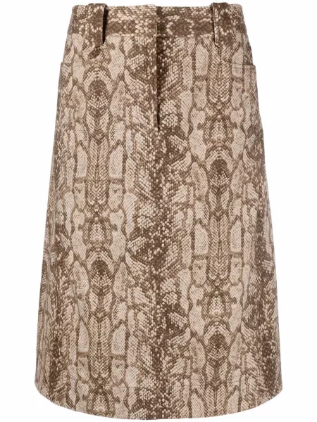 Fustă Alberta Ferretti cu imagine cu model piele de șarpe maro