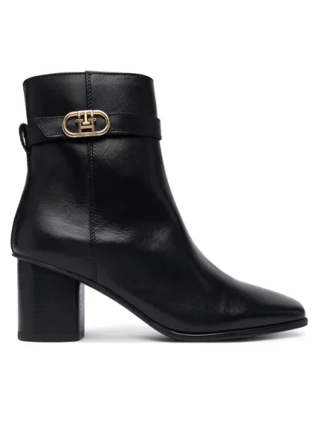 Tommy Hilfiger Боти Th Strap Leather Block Heel Boot черен