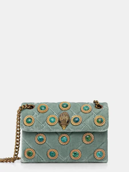 Кадифена чанта Kurt Geiger London VELVET MINI KENSINGTON зелено