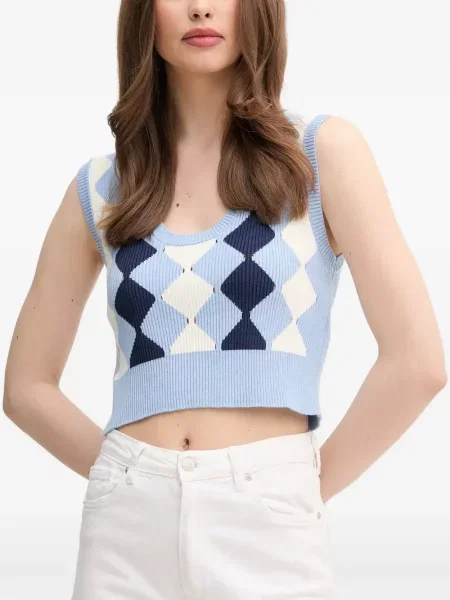 Pulover Benetton tricotate cu model argyle albastru