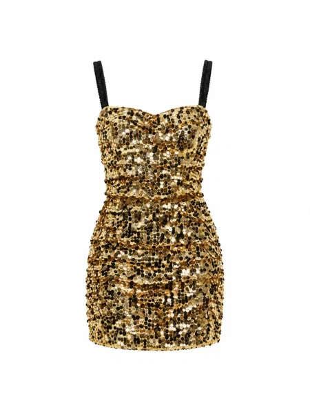 Sukienka Dolce And Gabbana z cekinami żółta