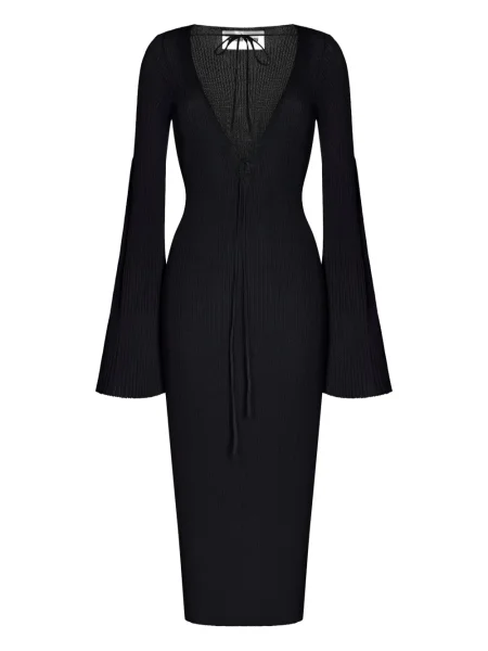 Sukienka midi Korobeynikov sznurowana koronkowa do kolan czarna