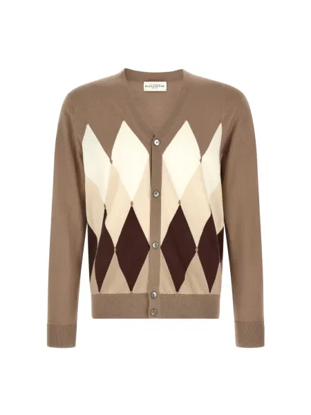 Kardigan Ballantyne z kaszmiru z wzorem argyle brązowy