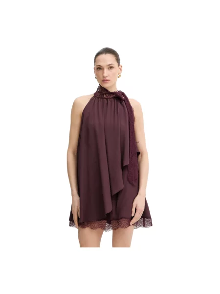 Lniana sukienka mini Pinko fioletowa