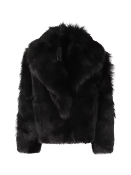 Gulerat geacă Blancha din piele de oaie negru