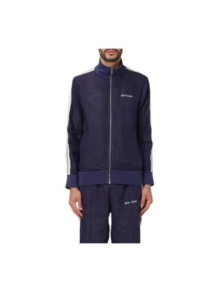 Lniany sweter Palm Angels do biegania z logo niebieski