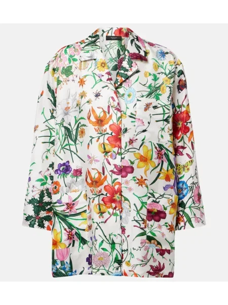 Cămașă Gucci de mătase cu model floral alb