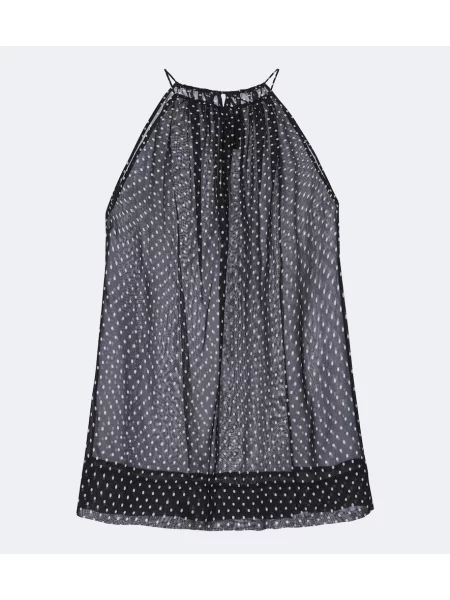 Top Nili Lotan de mătase cu buline cu gât halter negru