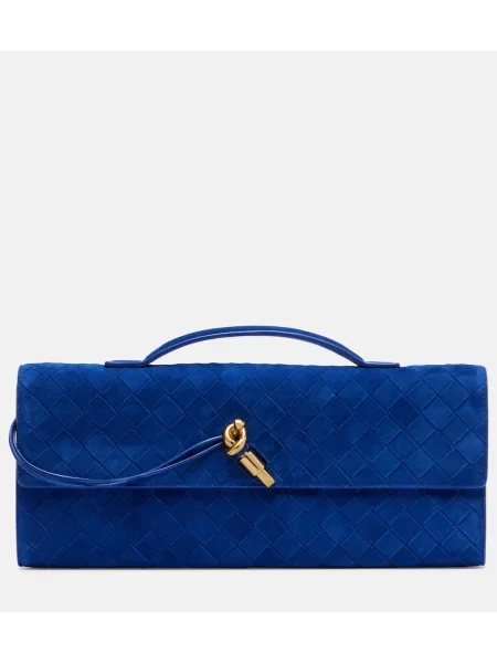 Pisemska torbica Bottega Veneta iz semiša modra