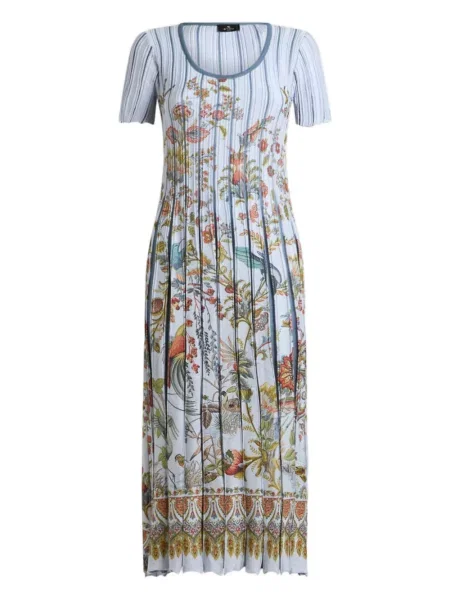 Rochie midi Etro cu model floral cu imagine plisată albastru