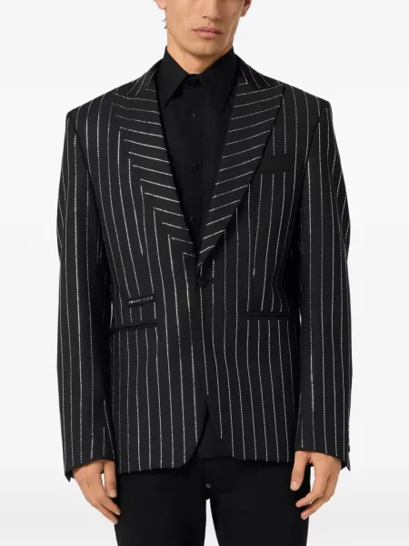 Sacou Philipp Plein cu dungi din jacard negru