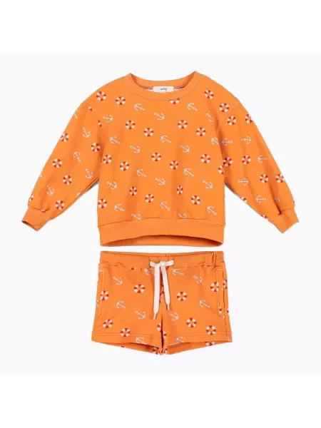 Komplet dziecięcy KID STORY Bluza i Spodenki summer resort pomarańczowe
