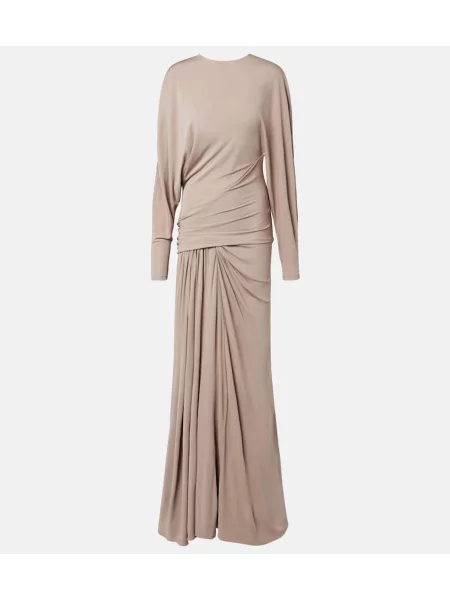 Rochie maxi Christopher Esber din jerseu drapată de costum bej