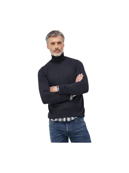 Lniany sweter z golfem Joop! niebieski