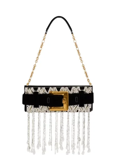 Geantă plic Balmain de catifea negru