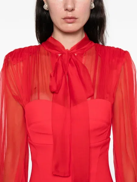 Rochie maxi Silk Love & Lace de mătase lungă de costum roșu