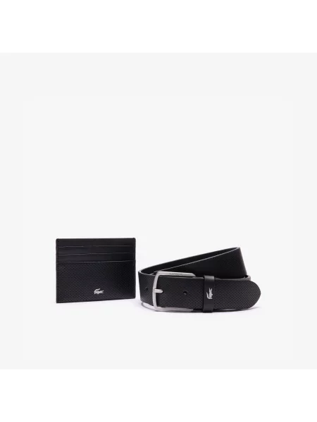 Lacoste Zestaw Prezentowy: Skórzany Pasek/Etui Na Karty czarny