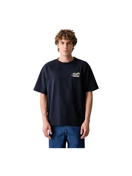 Drôle de Monsieur Vine Embroidered Slogan T-shirt niebieska