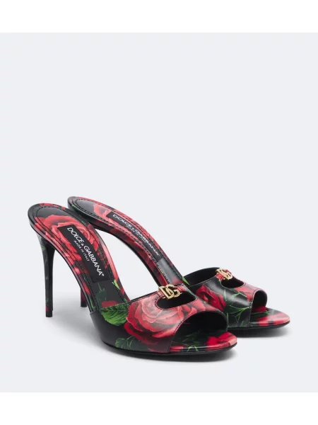 Papuci tip mules Dolce&gabbana din piele cu model floral roșu