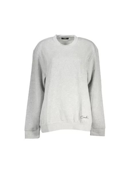 Haftowany polar Cavalli Class z okrągłym dekoltem szary