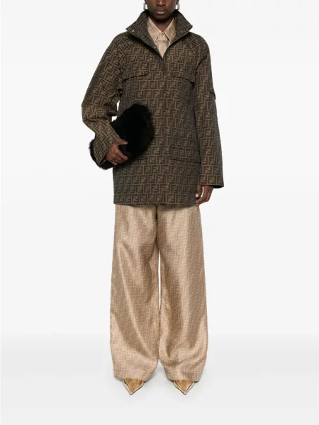 Palton Fendi din canvas maro