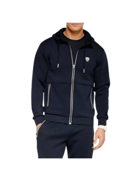Emporio Armani Bluzy Mężczyzna Niebieski Bluza z kapturem Premium Shield z elastycznej mieszanki granatowa