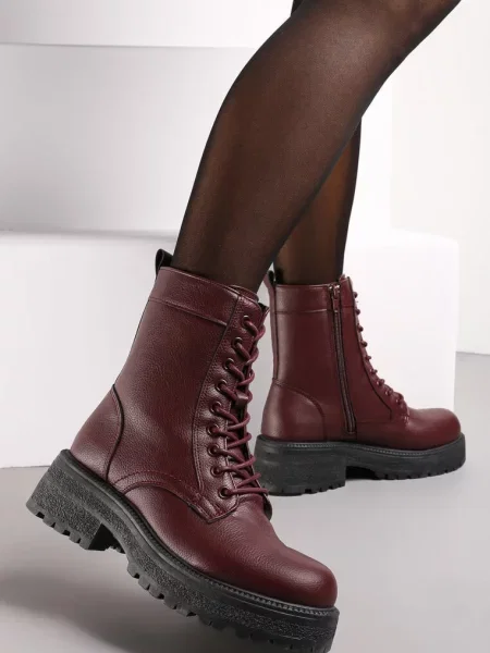 Botine bordo workery pe talpa groasa Fashia