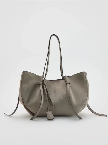 Reserved Torebka shopper z imitacji zamszu szary