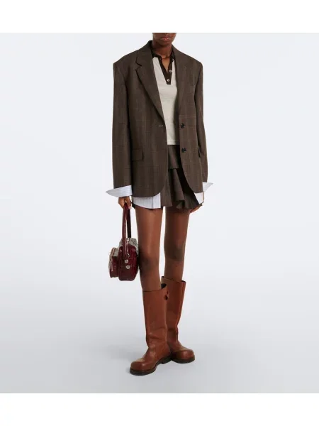 Volneno krilo Acne Studios s karirastim vzorcem z volani rjava