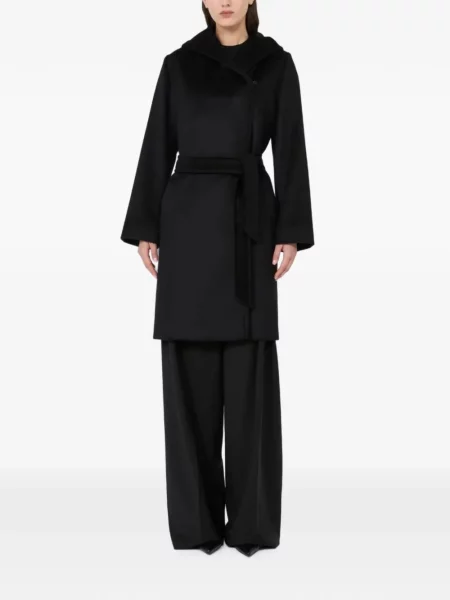 Cu centură palton Max Mara cu glugă negru