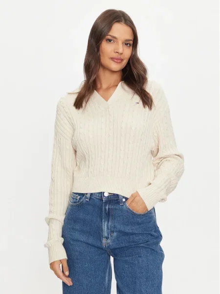 Tommy Jeans Pulover Rugby bej