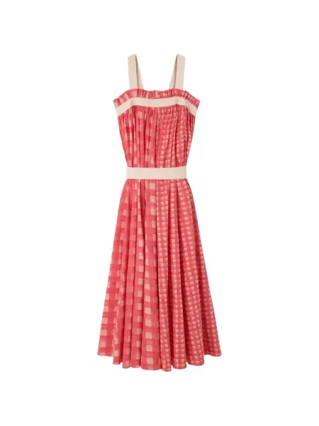 Rochie maxi Lee Mathews în carouri de costum roșu