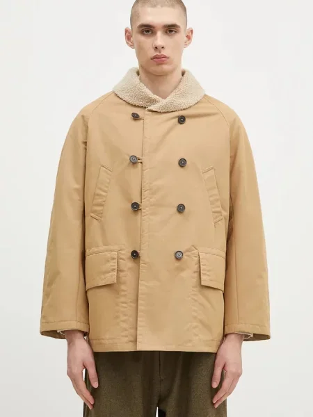 Oboustranný kabát Universal Works pánský přechodný dvouřadový béžová