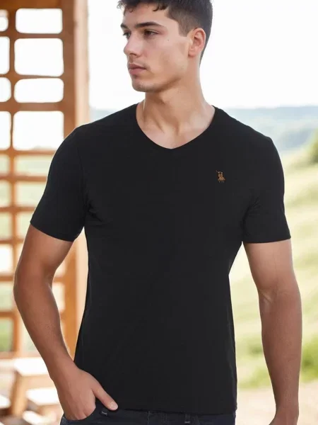 Tricou Dewberry cu decolteu în V negru