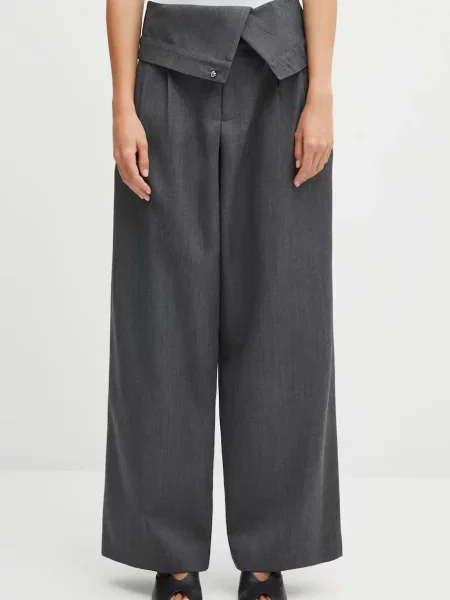 JW Anderson pantaloni de lână Fold Over lat high waist gri