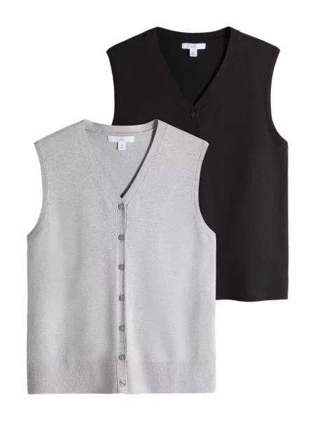 The Set Vestă tricotată gri piatră negru