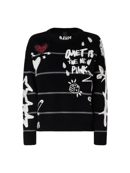 Sweter Pinko z dekoltem w serek z paskiem czarny