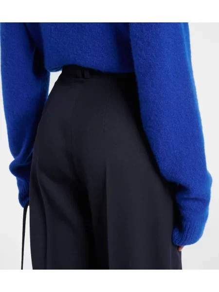 Pantaloni The Row cu talie joasă de lână albastru