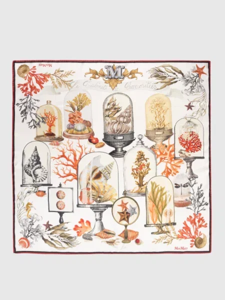 Хустка із шовку в принт Cabinets of Curiosities Max Mara біла