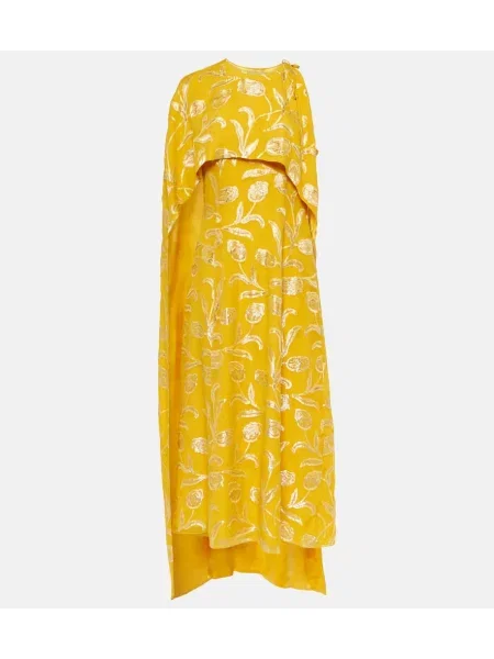 Svilena midi obleka Markarian rumena