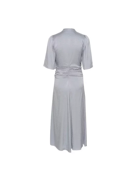 Lniana sukienka midi Gestuz do kolan niebieska