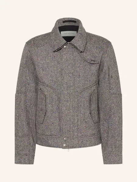 Dries Van Noten Tweedová Bluzonová Bunda černá / modrá bílá